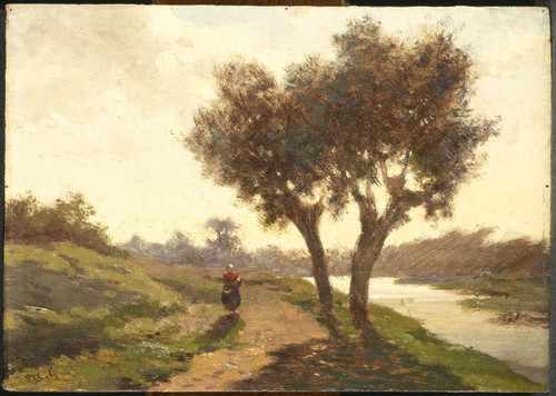 Gabriel, Paul Joseph Constantin Пейзаж с двумя деревьями, 1867, 13,2 cm х 18,5 cm, Дерево, масло