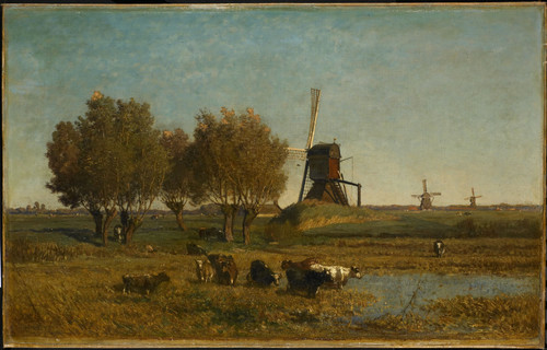 Gabriel, Paul Joseph Constantin Пейзаж с тремя ветряными мельницами, Абкауде, 1877, 52 cm х 82 cm, Х