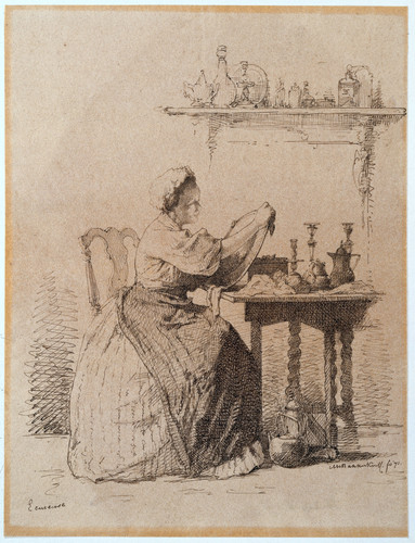 Bakker Korff, Alexander Hugo Горничная за столом, 1871, 207 mm х 157 mm, Рисунок