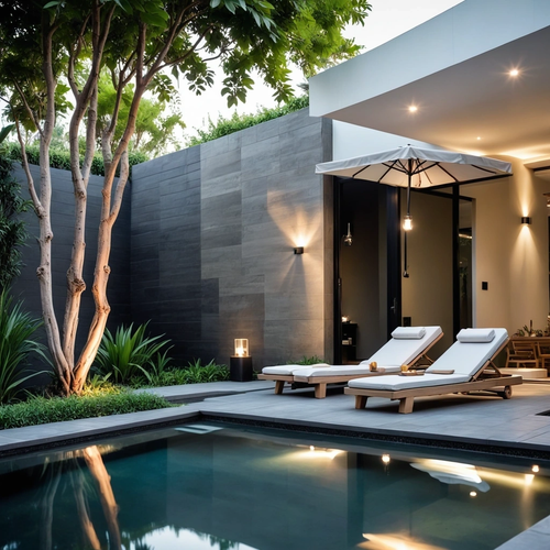 canvas Modern design Clean lines, minimalist layout. Large pool Rectangular shape, dark tiles for an.png