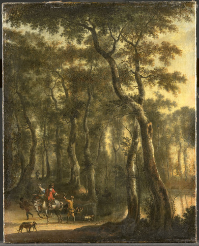Hackaert, Jan Лесной пейзаж с охотниками, 1685, 58,5 cm х 46 cm, Холст, масло