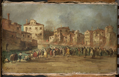 Guardi, Francesco Пожар в районе Сан Маркуола, Венеция, 28 ноября 1789, 1820, 22 cm х 36 cm, Холст, 
