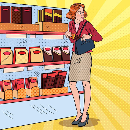 pop art beautiful woman stealing food supermarket shoplifting kleptomania concept pop art beautiful .jpg