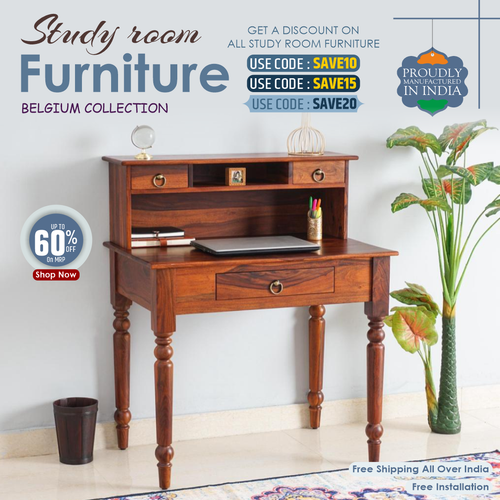 Buy Solid Wood Study Table with One Drawer Online on Furniselan.png