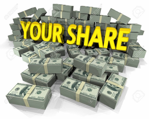 80907784 your share money cash piles sharing wealth 3d illustration