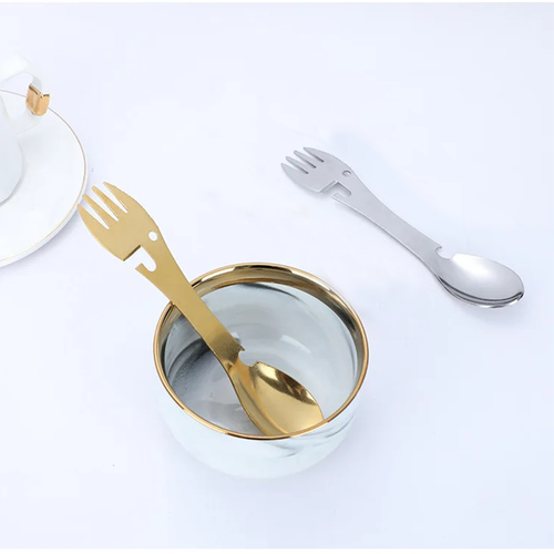 spork camping furculita lingura cutit usor tacam portabil otel inox breloc drumetii deschizator conserve sticle calatorii