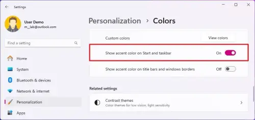 show accesnt color start taskbar.webp