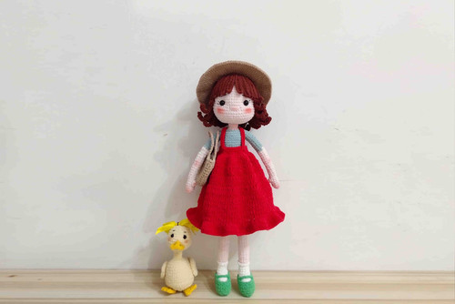 Handmade Crochet Girl Doll Dolls and Duck Toy