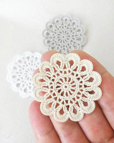 White Handmade Crochet Floral Coasters