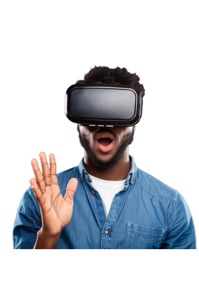 black man with vr headset on with an amazed facial expression on a transparent background 83.webp