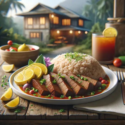 DALL·E 2024 06 06 00.06.13 A photorealistic image of Bistek Tagalog (Vegan Version) served on a whit.webp