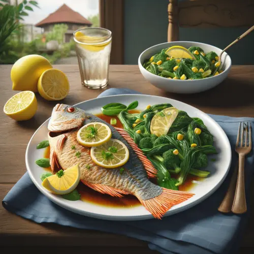 DALL·E 2024 06 06 00.26.22 A photorealistic image of Pan fried Tilapia with soy sauce and lemon dip .webp