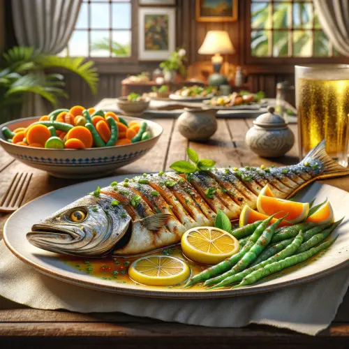 DALL·E 2024 06 06 00.26.17 A photorealistic image of Grilled Bangus (Milkfish) marinated in vinegar .webp