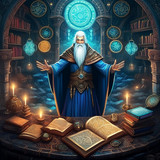 Firefly Dark fantasy art. Mage standing in dungeon preparing to make some dark experiment. There is