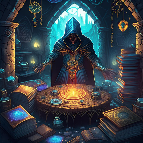 Firefly Dark fantasy art. Suspicious black mage standing in dungeon preparing to make some dark expe.jpg