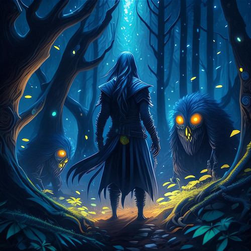 Firefly Dark fantasy realistic art. middle of the night. lonely hero is staying in the dark and scar.jpg