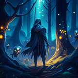 Firefly Dark fantasy realistic art. middle of the night. lonely hero is staying in the dark and scar