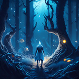 Firefly Dark fantasy realistic art. middle of the night. lonely hero is staying in the dark and scar