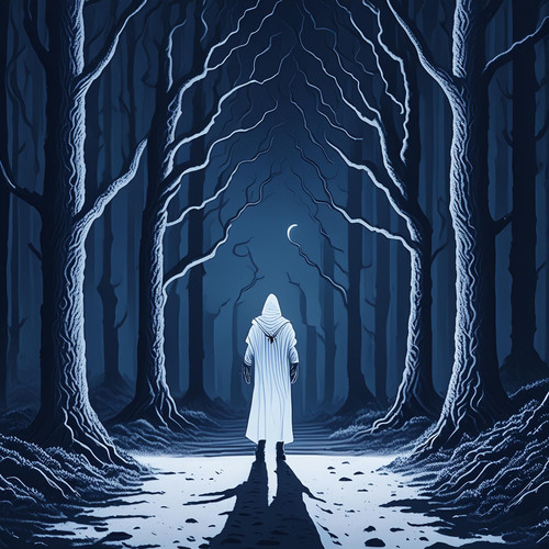 Firefly Dark fantasy art. middle of the night. lonely hero is lost in the dark woods where all the r.jpg