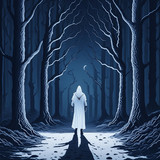 Firefly Dark fantasy art. middle of the night. lonely hero is lost in the dark woods where all the r