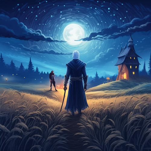 Firefly Generate dark fantasy medieval draw art based on the story during night hero meet a strange.jpg