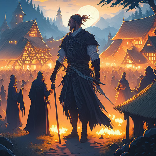 Firefly Generate dark fantasy medieval draw art based on the story player arrive at a village durin.jpg