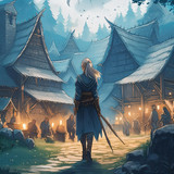 Firefly Generate dark fantasy medieval draw art based on the story player arrive at a village durin 