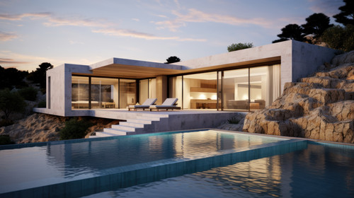 Modern House Exterior with two pool in rock cliff minimalistic clean stockimage 00519 03.jpg