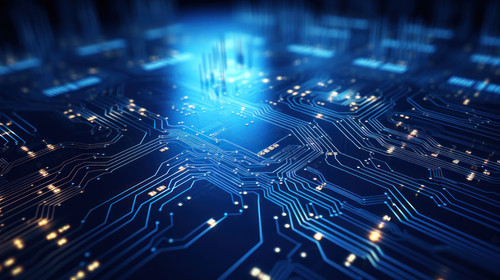 Technology circuit board background illuminated by blue light Postproducted minimalistic clean stock.jpg