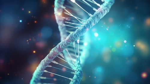 Science Biotechnology DNAillustration of human DNA under microscope on futuristic helix background i.jpg