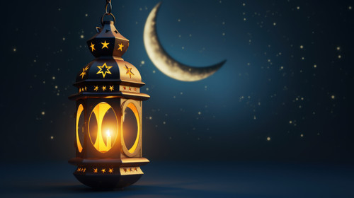Ramadan lantern with crescent moon on night sky background minimalistic clean stockimage 00591 00.jpg