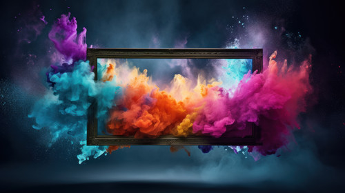 Product display frame with colorful powder paint explosion minimalistic clean stockimage 00581 01.jpg