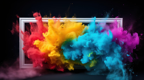Product display frame with colorful powder paint explosion minimalistic clean stockimage 00581 00.jpg