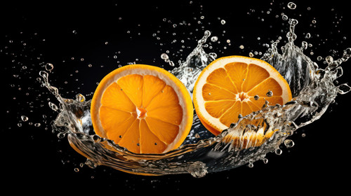 Orange fruit Slice with water splash on black background Ai generated 00552 02.jpg