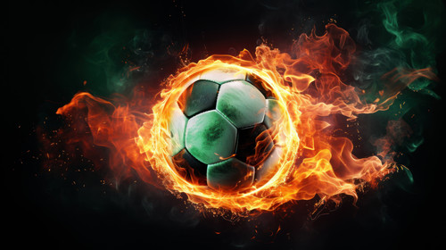Soccer Ball with green fire flame Football with fire flame minimalistic clean stockimage 00629 00.jpg
