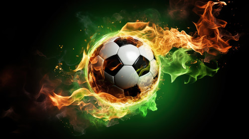 Soccer Ball with green fire flame Football with fire flame minimalistic clean stockimage 00629 01.jpg