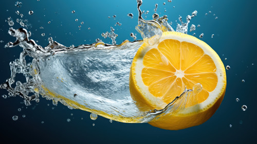Lemon fruit Slice with water splashLemons are energizing pure and feature water splashes minimalisti.jpg