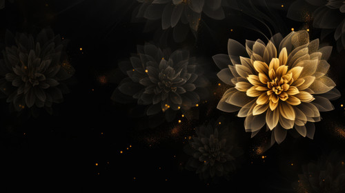 Golden Dahlia flower with paint splatter on black Flower Art painting for wall frames minimalistic c.jpg