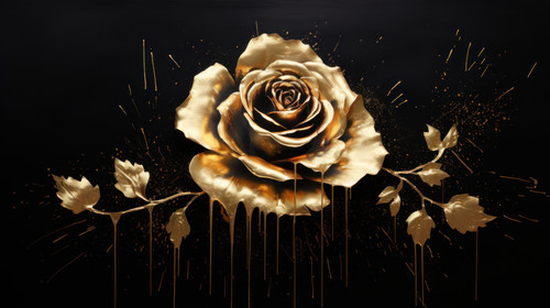 Golden Rose flower with paint splatter on black Gold Rose Flower Art painting for wall frames minima.jpg