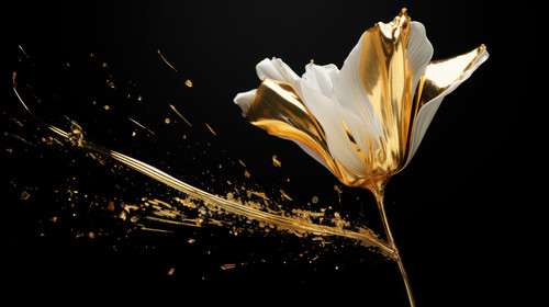 Golden Tulip flower with paint splatter on black Flower Art painting for wall frames minimalistic cl.jpg