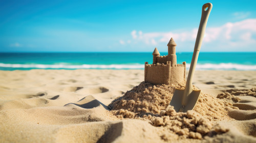 Landscape summer vacation holiday travel ocean sea background panorama Close up of sand castle and s.jpg