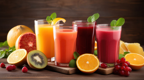 Healthy fruit Juice with Fruit slices Clean eating a healthy diet and vitamin infused beverages are .jpg