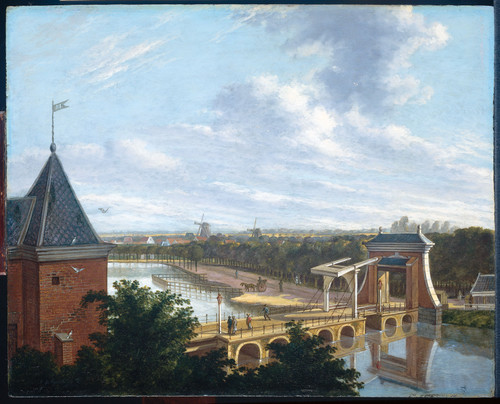 Jelgerhuis, Johannes Вид на Лейденский порт из театра, 1813, 36,5 cm х 45 cm, Дерево, масло