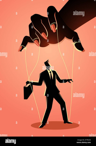 vector illustration of a businessman being control by a woman puppeteer 2T7R234