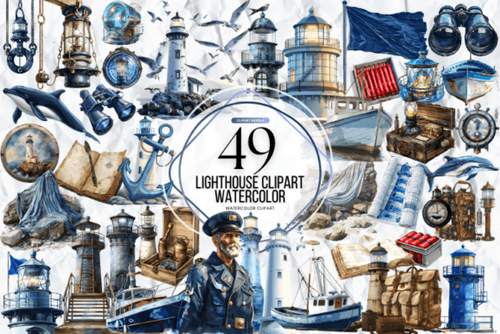 Watercolor Lighthouse Clipart Graphics 94441583 1 1 580x387.png