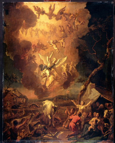 Hondius, Abraham Danielsz Воззвание к пастухам, 1663, 79 cm х 64 cm, Дерево, масло