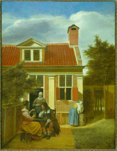 Hooch, Pieter de Компания на заднем дворе дома, 1665, 60 cm х 45,7 cm, Холст, масло