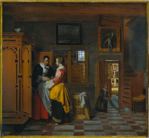 Hooch, Pieter de Интерьер с женщинами у бельевого шкафа, 1663, 70 cm х 75,5 cm, Холст, масло