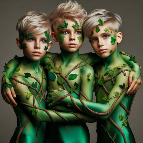 Boys dressed up in Nature costume with AI