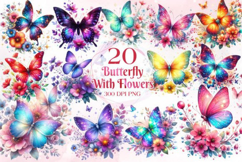 Butterfly With Flowers Clipart Bundle Graphics 92165736 1 580x387.jpg